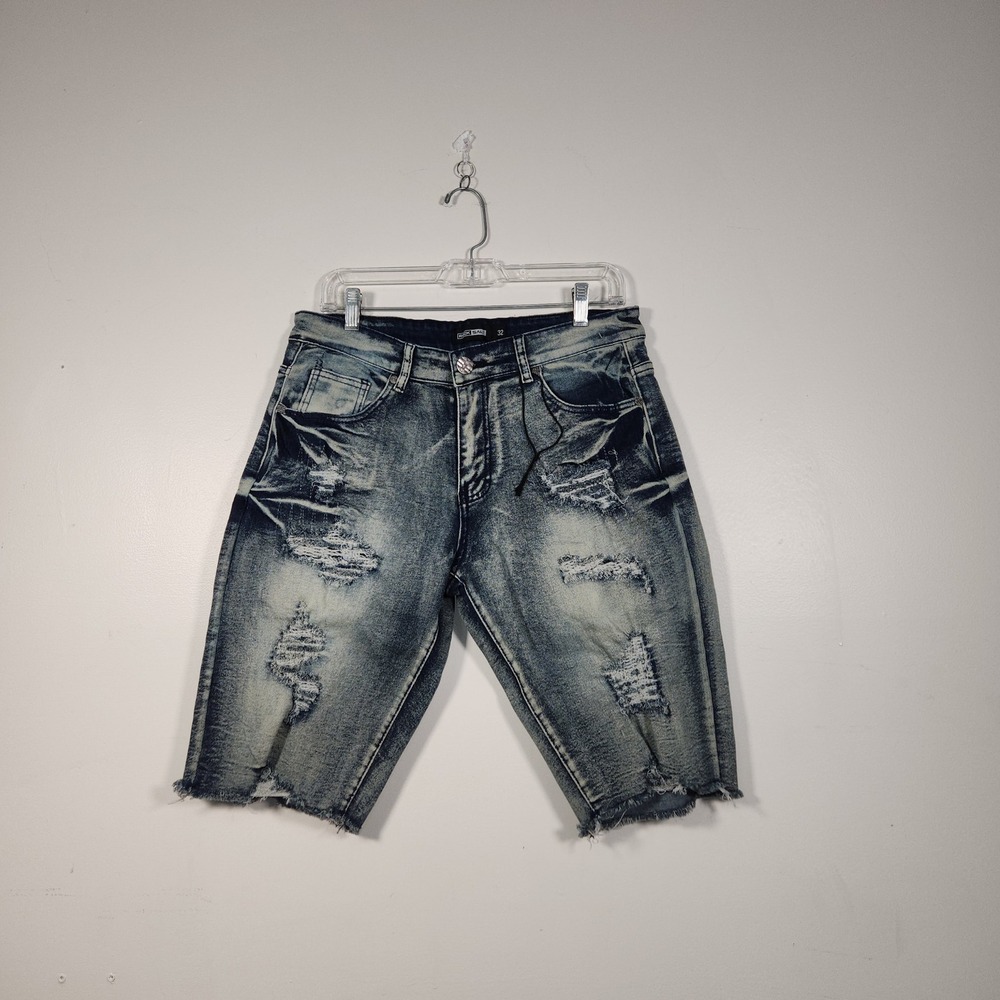 ROCK SALT‎ Denim Shorts Mens 32 Blue Distressed Ripped Raw Hem Streetwear Jean